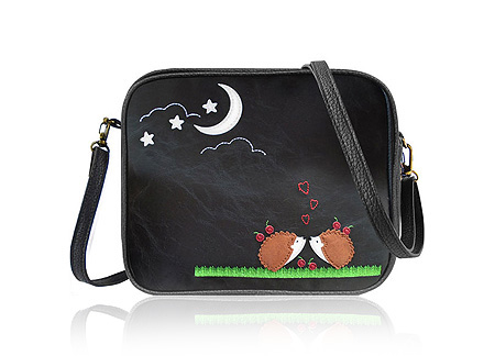 LAVISHY Adora collection wholesale fun & Eco-friendly Hedgehog & moon applique vegan applique crossbody bags to gift shops, clothing & fashion accessories boutiques, book stores in Canada, USA & worldwide since 2001.
