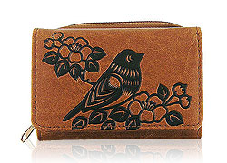 LAVISHY Akina collection wholesale embossed Bird & flower vegan small wallets to gift shop, clothing & fashion accessories boutique, book store in Canada, USA & worldwide since 2001.