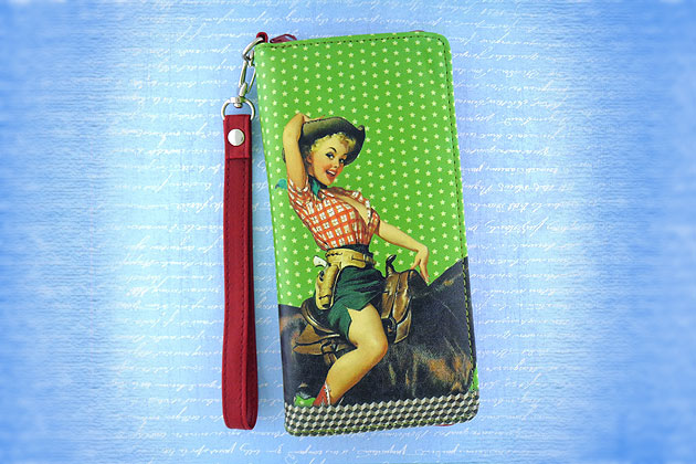 lavishy design & wholesale retro pin up girl themed vegan wristlets, coin purses and luggage tags