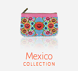 Mlavi Mexico collection wholesale fashion bags, wallets, wristlets, coin purses, pouches, cardholders, luggage tags with Mexican textile pattern & retro pop art prints to gift shop, clothing & fashion accessories boutique, book store, souvenir shops worldwide.