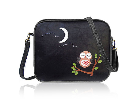 LAVISHY Adora collection wholesale fun & Eco-friendly Owl & moon applique vegan applique crossbody bags to gift shops, clothing & fashion accessories boutiques, book stores in Canada, USA & worldwide since 2001.