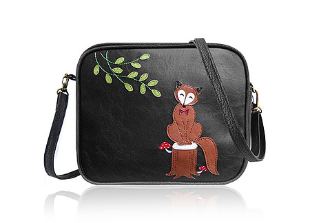 LAVISHY Adora collection wholesale fun & Eco-friendly Fox on stump applique vegan applique crossbody bags to gift shops, clothing & fashion accessories boutiques, book stores in Canada, USA & worldwide since 2001.