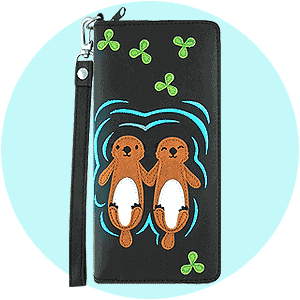 LAVISHY wholesale sea otter themed vegan applique bags, wallets, coin purses & accessories to gift shop, clothing & fashion accessories boutique, book store in Canada, USA & worldwide.