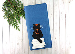 LAVISHY design & wholesale fun Eco-friendly vegan cat sitting on booksapplique large wallets to gift shops, clothing & fashion accessories boutiques, book stores & specialty retailers