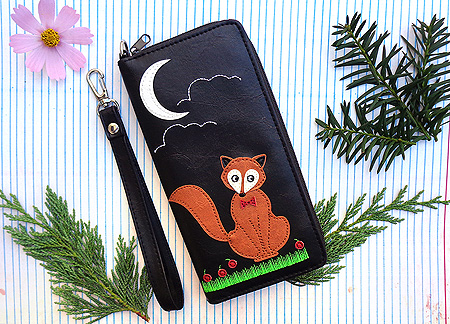 LAVISHY Adora collection wholesale fox under then moon applique vegan large wristlet wallets to gift shop, clothing & fashion accessories boutique, book store in Canada, USA & worldwide since 2001.