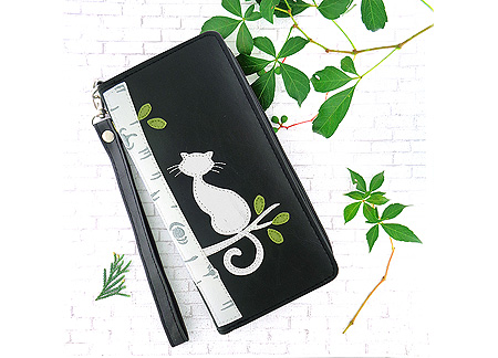 LAVISHY Adora collection wholesale cat on birch tree applique vegan large wristlet wallets to gift shop, clothing & fashion accessories boutique, book store in Canada, USA & worldwide since 2001.