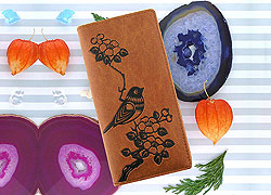 LAVISHY design & wholesale unique, beautiful & affordable Eco-friendly embossed bird & flower large wallets