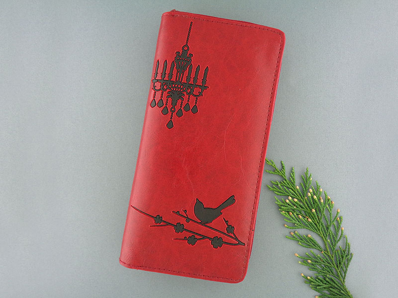 LAVISHY design & wholesale unique, beautiful & affordable Eco-friendly embossed bird & chandelier large zipper closure wallets