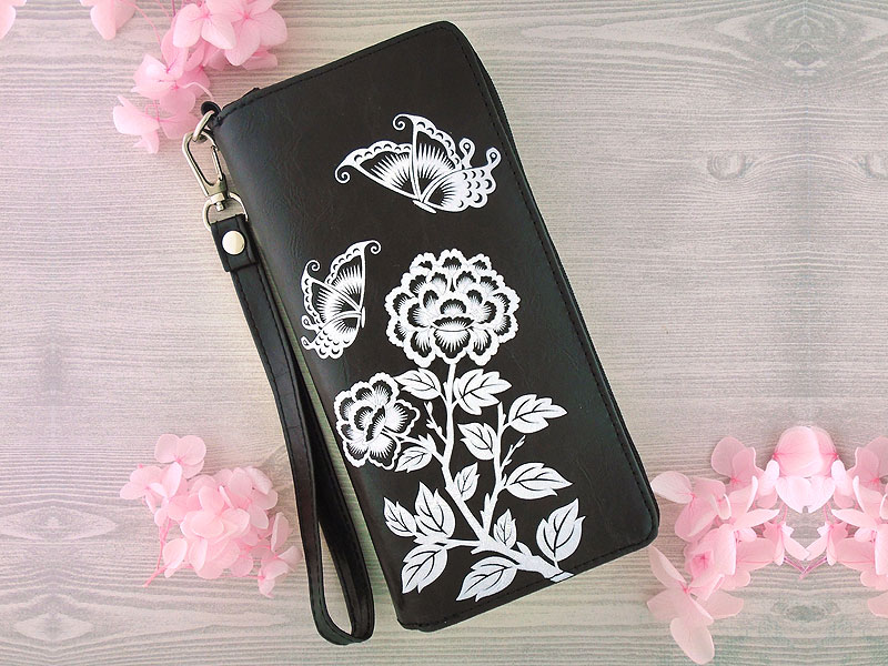 LAVISHY design & wholesale unique, beautiful & affordable Eco-friendly embossed butterfly & peony flower large wristlet wallets