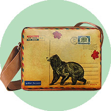 LAVISHY wholesale vegan cross body bags with vintage style prints of Canadian animals and birds to gift shop, clothing & fashion accessories boutique, book store in Canada, USA & worldwide.