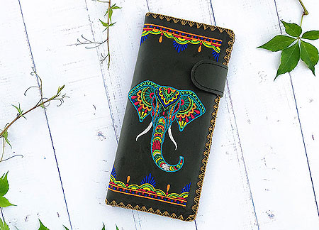 LAVISHY Elma collection wholesale Bohemian Indian elephant embroidered vegan large wallets to gift shop, clothing & fashion accessories boutique, book store in Canada, USA & worldwide since 2001.