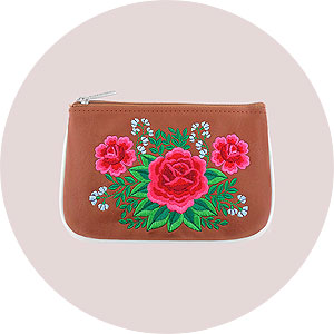 LAVISHY wholesale vegan embroidered small pouches to gift shop, clothing & fashion accessories boutique, book store in Canada, USA & worldwide.