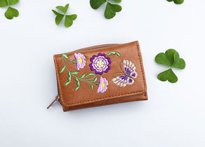 LAVISHY Elma collection wholesale vegan embroidered small wallets to gift shop, clothing & fashion accessories boutique, book store in Canada, USA & worldwide.