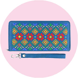 LAVISHY wholesale pattern themed vegan embroidered wallets to gift shop, clothing & fashion accessories boutique, book store in Canada, USA & worldwide.