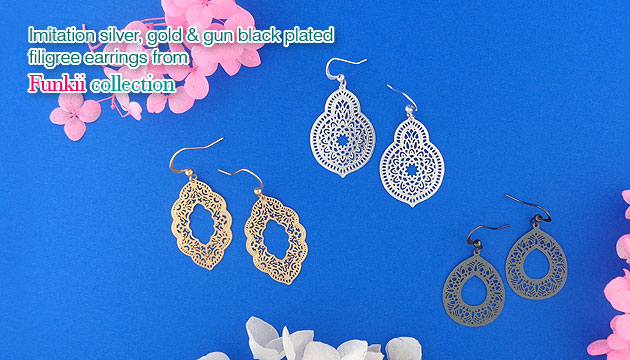 LAVISHY design & wholesale original, beautiful & affordable imitation silver, gold & gun black plated filigree earrings