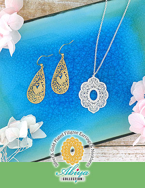 LAVISHY wholesale original & beautiful silver & 12k gold plated filigree earrings and necklaces to clothing and fashion accessories boutiques