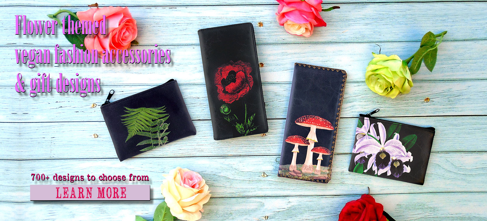 LAVISHY design and wholesale flower themed vegan bags, wallets and accessories to gift shops, boutiques and book shops, souvenir stores in Canada, USA and worldwide.