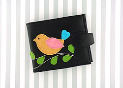 LAVISHY Adora collection wholesale fun vegan bird applique medium wallets to gift shop, clothing & fashion accessories boutique, book store in Canada, USA & worldwide since 2001.
