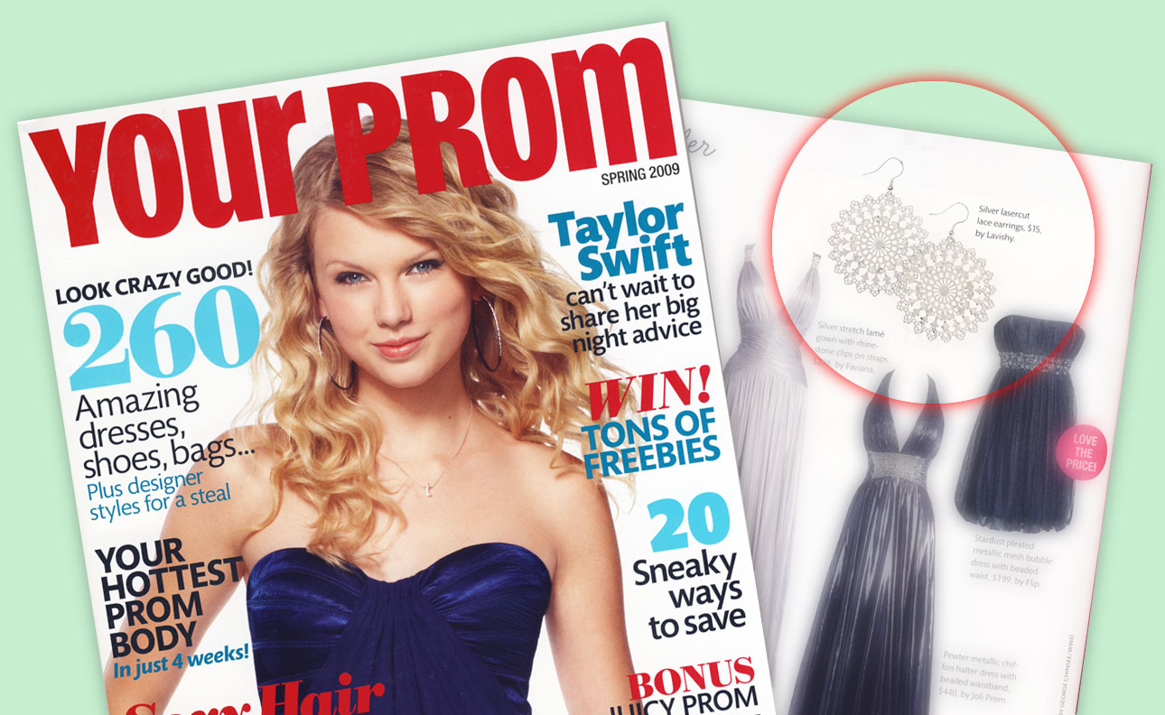 LAVISHY Funkii collection filigree earrings have been featured 100+ time by leading trade and consumer lifestyle and fashion magazines