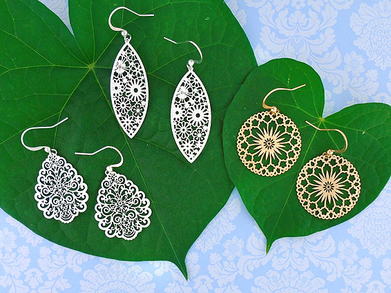 Abiya collection wholesale silver & 12k gold plated filigree earrings