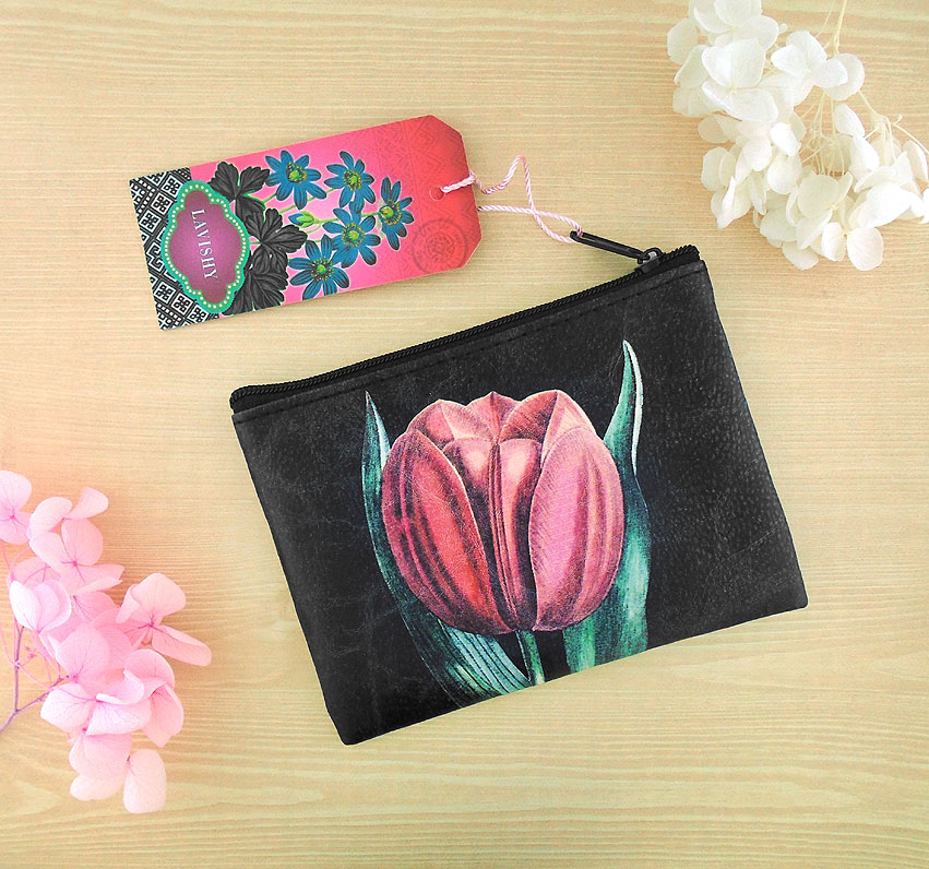 LAVISHY wholesale tulips themed vegan fashion accessories and gifts to gift shops, clothing and fashion accessories boutiques, speciality retailers in Canada, USA and worldwide.